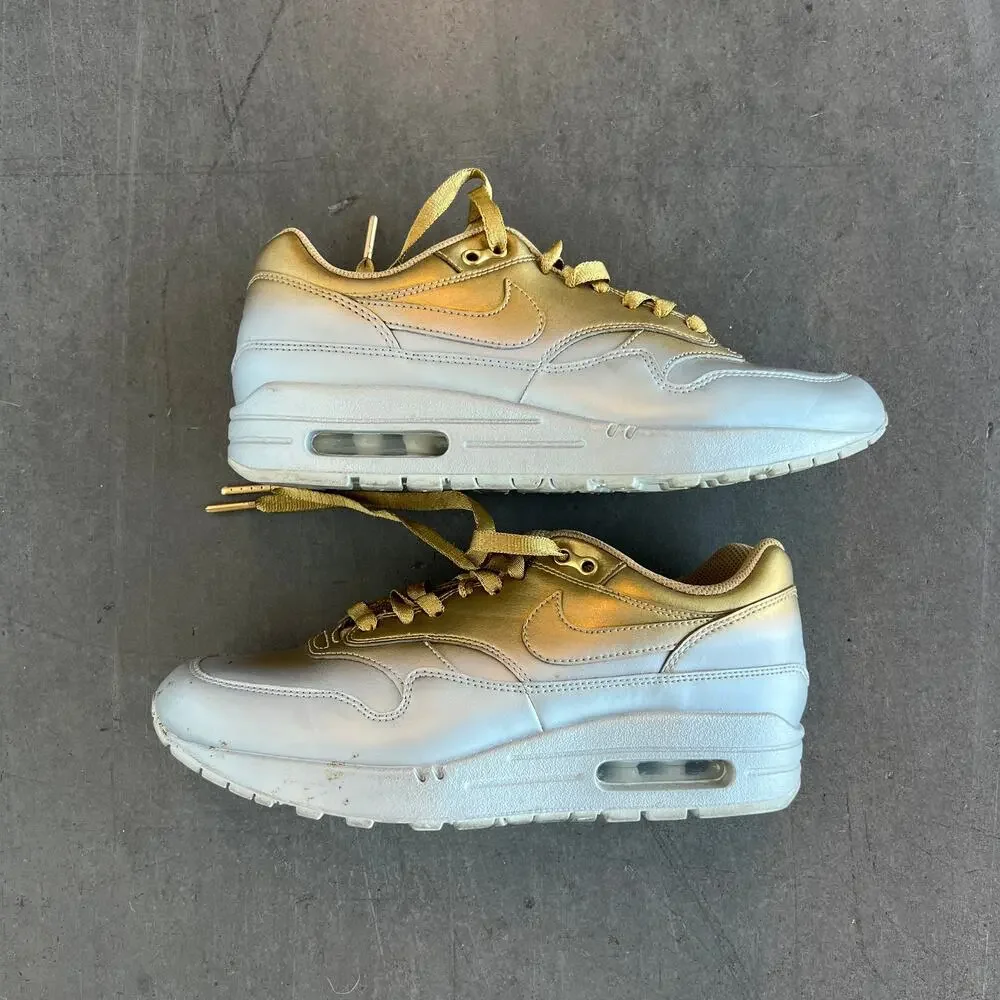 Vintage Y2K Nike Air Max 1 LX Metallic Gold Platinum Running Sneakers Womens 8.5